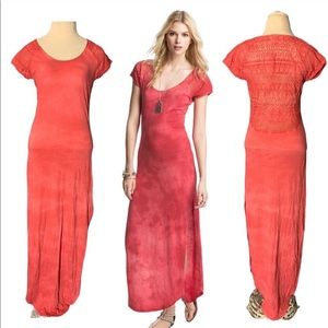 Free people tie dye crocheted lace back maxi dress